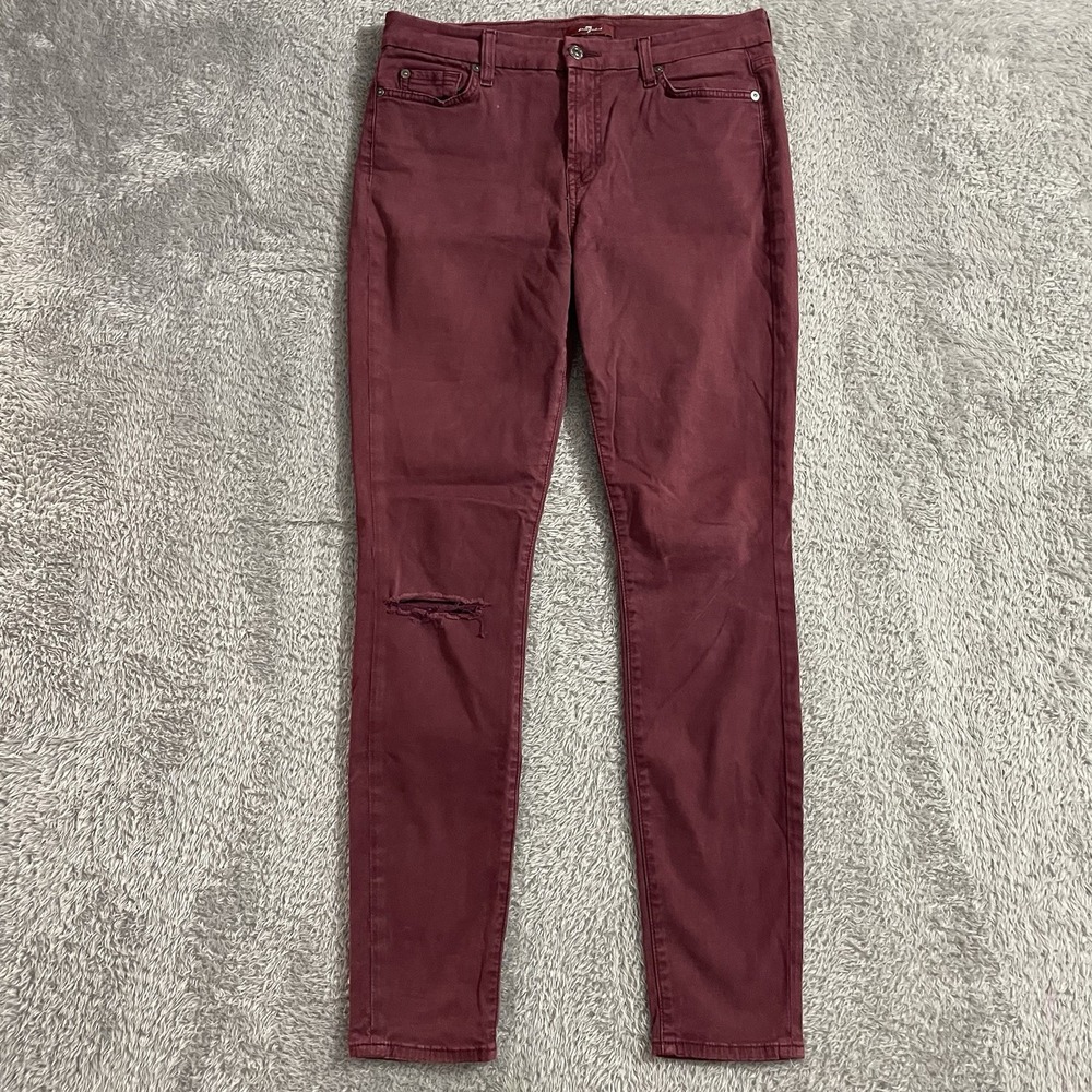 7 For All Mankind Jeans Womens Size 29 Skinny Stretch Burgundy Mid Rise Jegging
